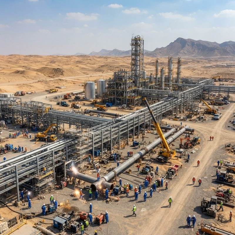 Aerial view of an oil and gas construction project site