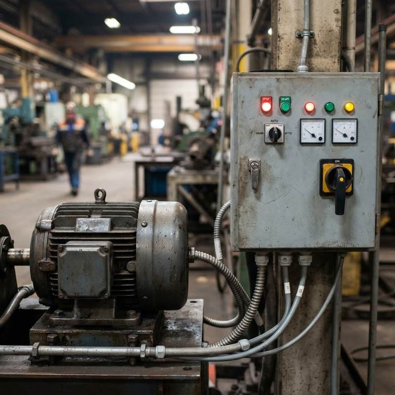 Electric motor and control panel equipment